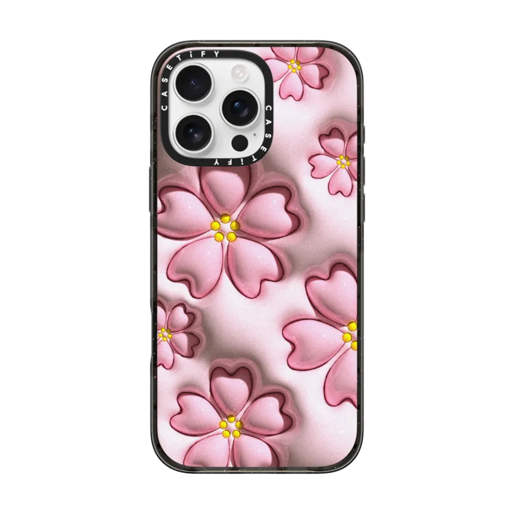 Cherry Blossom Pink iPhone Case with Matching Holder & Floral Beaded Charm
