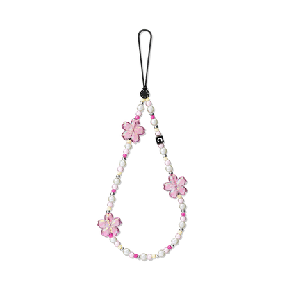 Cherry Blossom Pink iPhone Case with Matching Holder & Floral Beaded Charm
