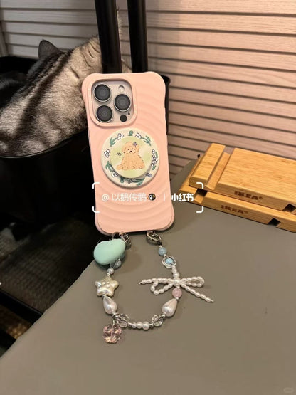 Baby Pink iPhone Case – Pink Silicone with Beaded Pearl Strap & 3D Pop Grip