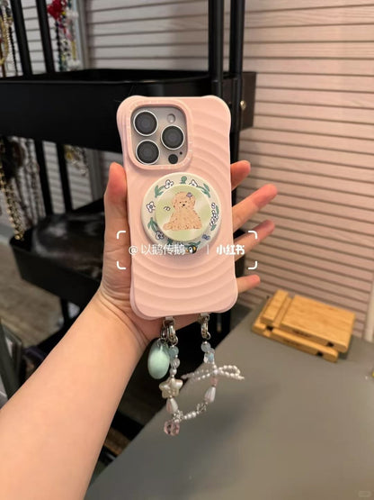 Baby Pink iPhone Case – Pink Silicone with Beaded Pearl Strap & 3D Pop Grip