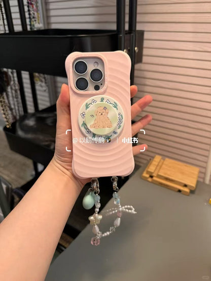 Baby Pink iPhone Case – Pink Silicone with Beaded Pearl Strap & 3D Pop Grip