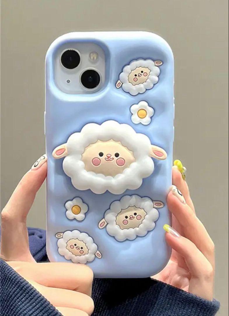 3D Blue Sheep Phone case With Pop Socket