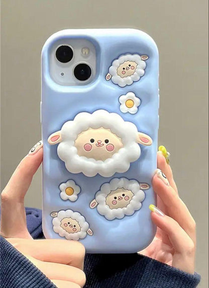 3D Blue Sheep Phone case With Pop Socket